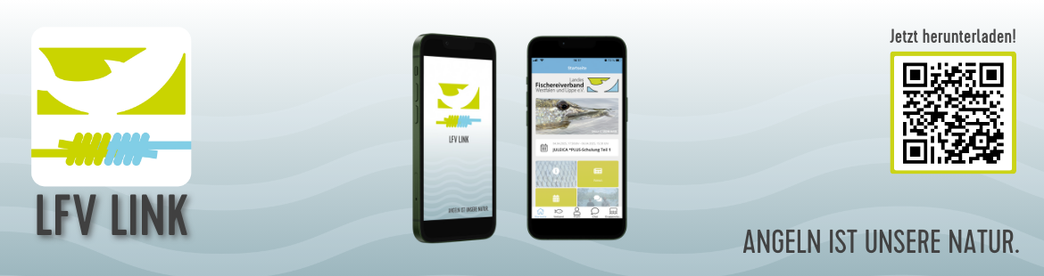 Ein Banner mit einem App-Logo, einem QR-Code und Mockups