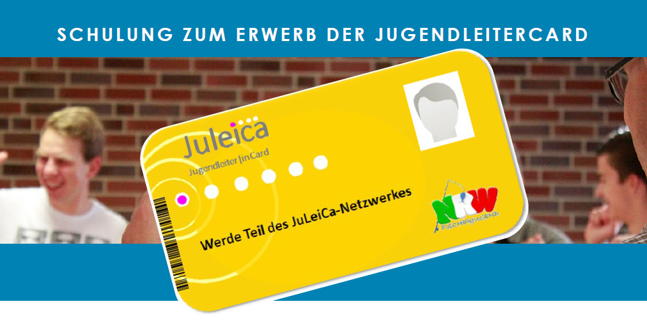 Banner zur JuLEICA-Schulung mit abgebildeter Jugendleitercard