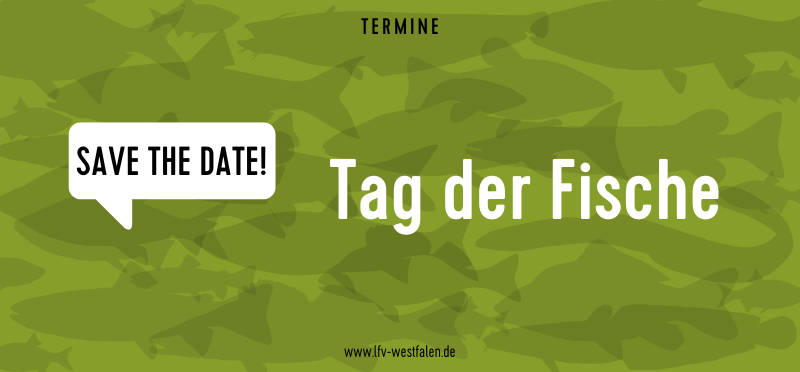 Text "Tag der Fische" im Hintergrund Fischsilhouetten
